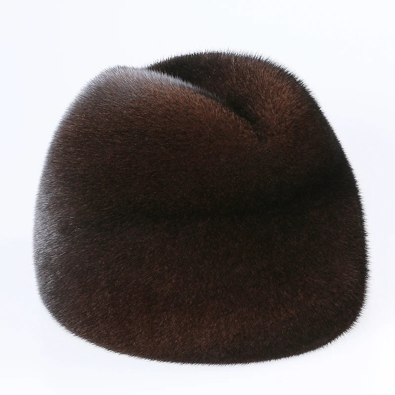 New Fashion Men's Real Mink Fur Cap Men Natural Mink Fur Hat Winter Warm Top Hat Headgear Beanie Beret Natural Real Mink Fur Cap