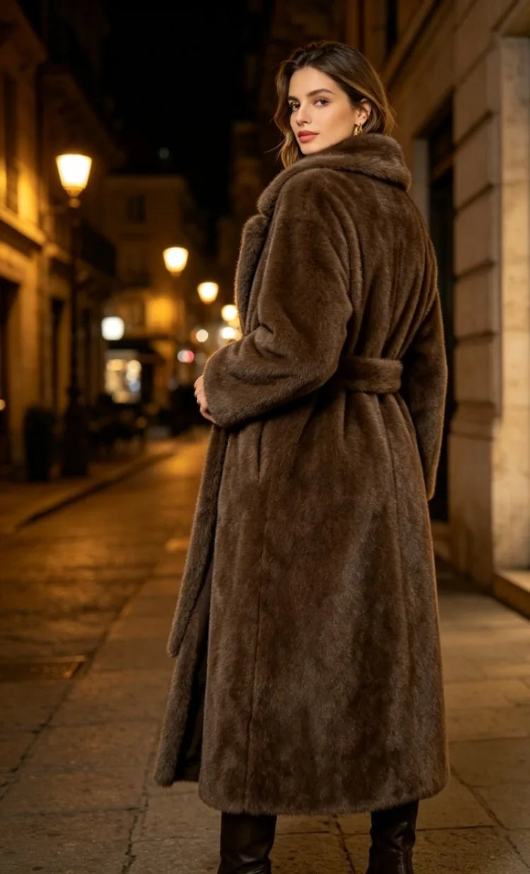 Fur Coat - X-Long Silhouette - Faux Mink Fur | KIMLUD