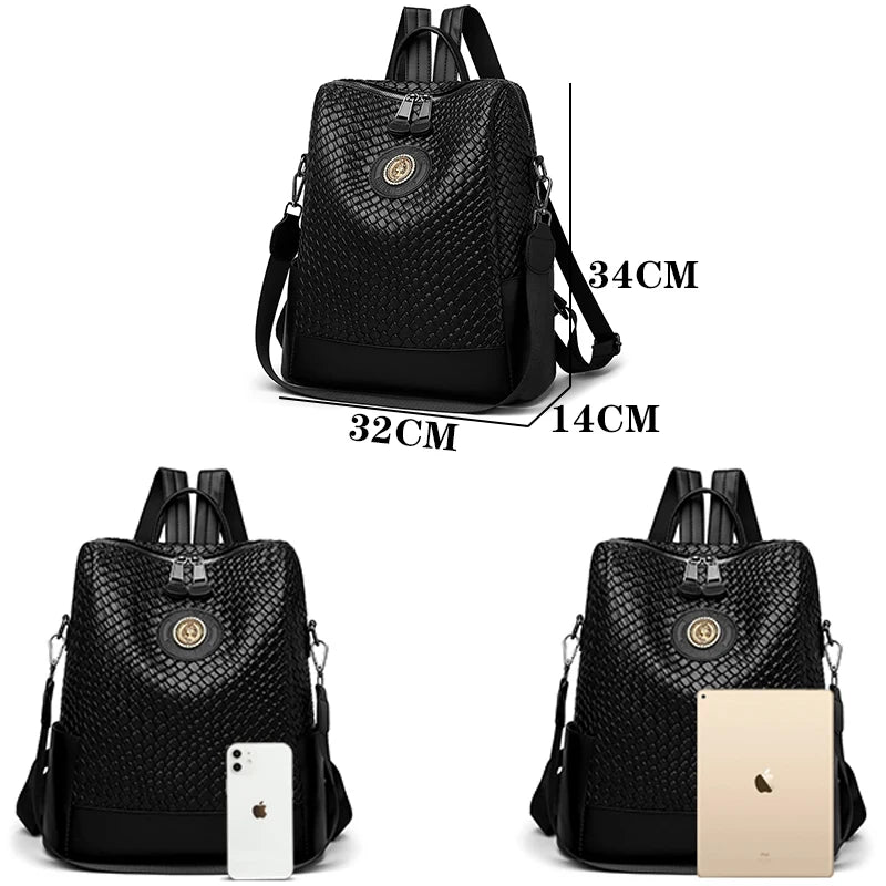 Leather Backpack Softback Large Capacity — Black | KIMLUD