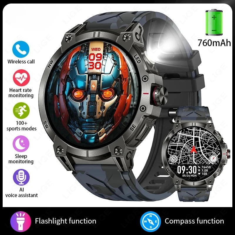 Xiaomi Military Smart Watch Men 760mAh Large Battery LED Flashlight Compass Smartwatch Heart Rate Waterproof Call Smartwatches