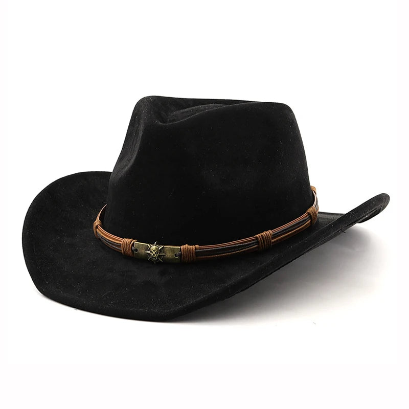 Suede Western Cowboy Hat Rolled Brim Unisex — Brown | KIMLUD