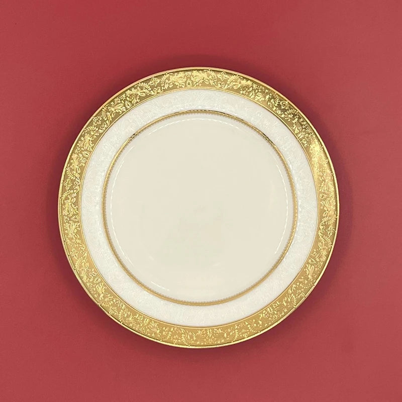 Bone Porcelain Dinner Plate With Gold Edge — White | KIMLUD