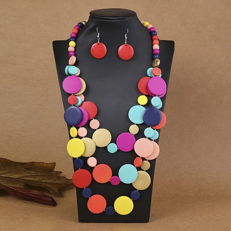 Statement Wooden Bead Solid Jewelry Set — Gold | KIMLUD