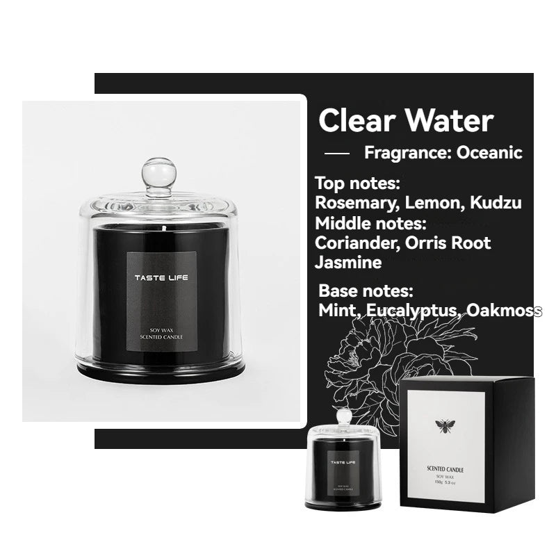 Soy Wax Scented Candle Smokeless Glass Cloche — Black | KIMLUD