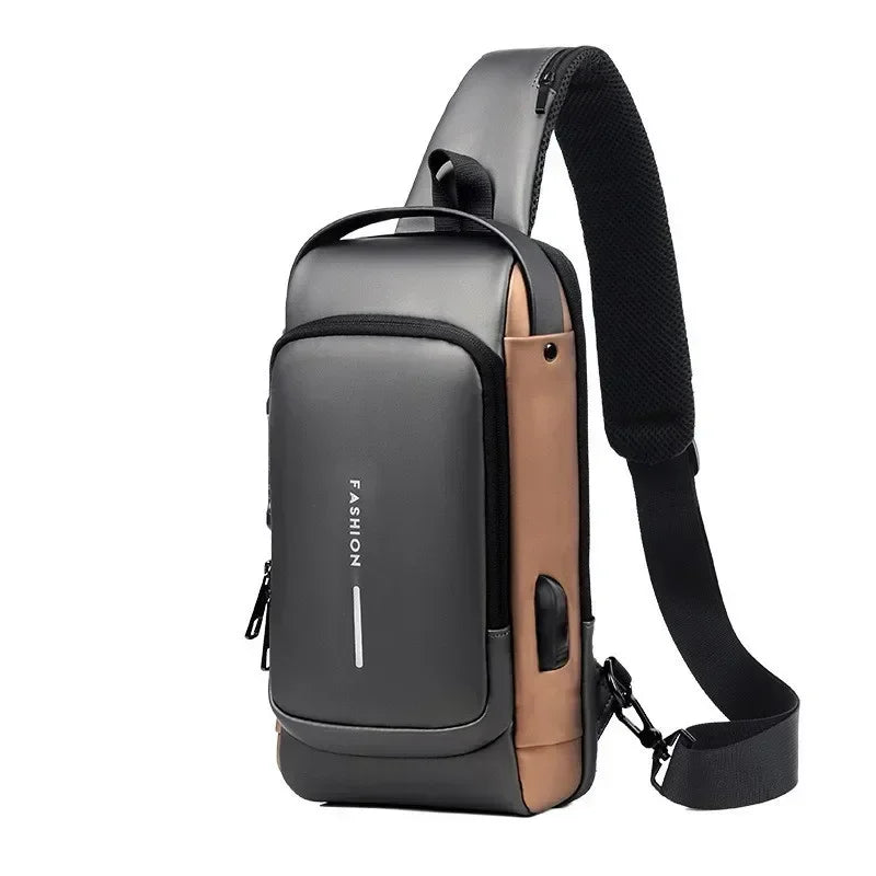 Oxford Sling Bag Anti Theft USB Charging — Black | KIMLUD