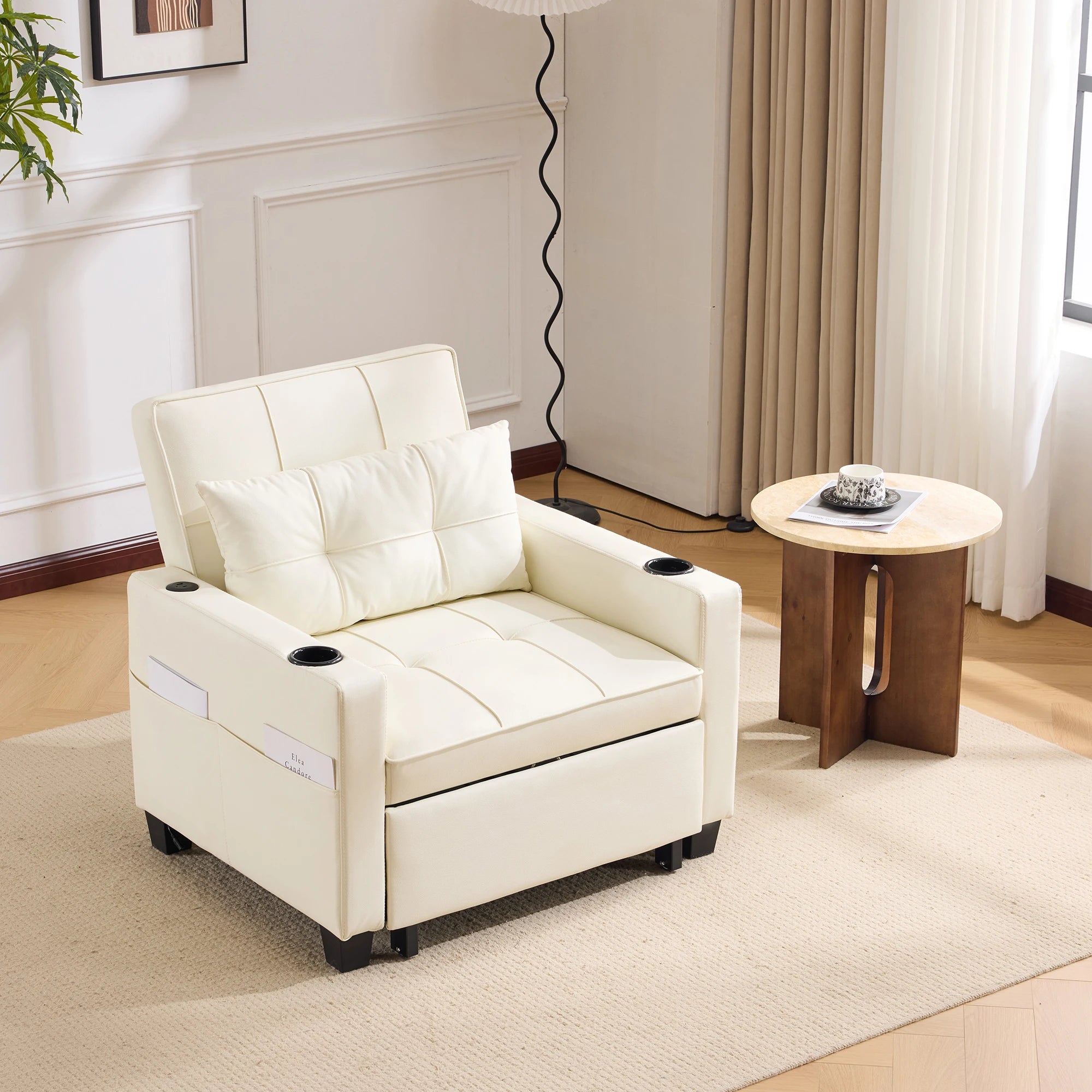 Modern Armchair With USB Cup Holder — White | KIMLUD