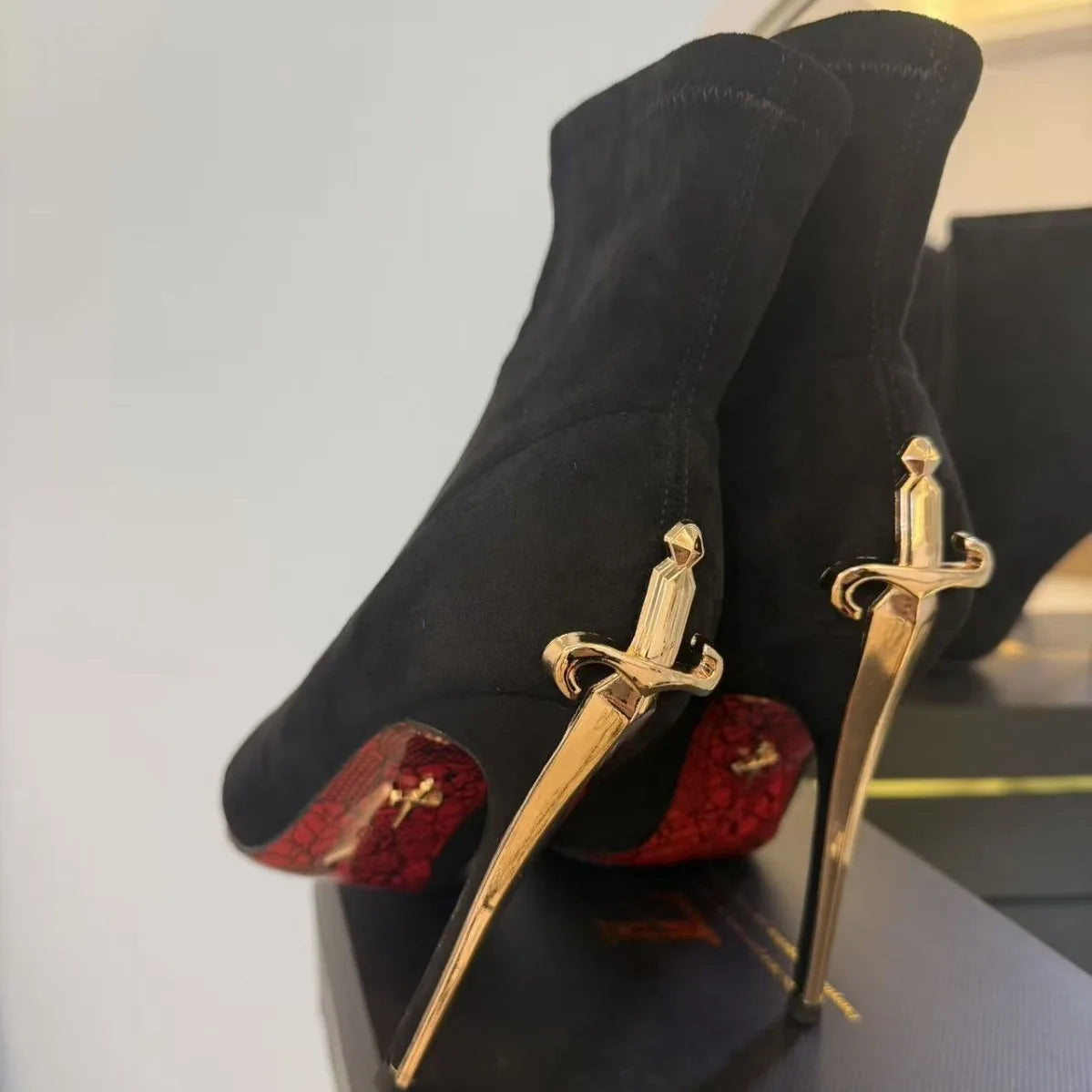 Velvet Boots "High Heel Ankle Boots" Winter — Red | KIMLUD