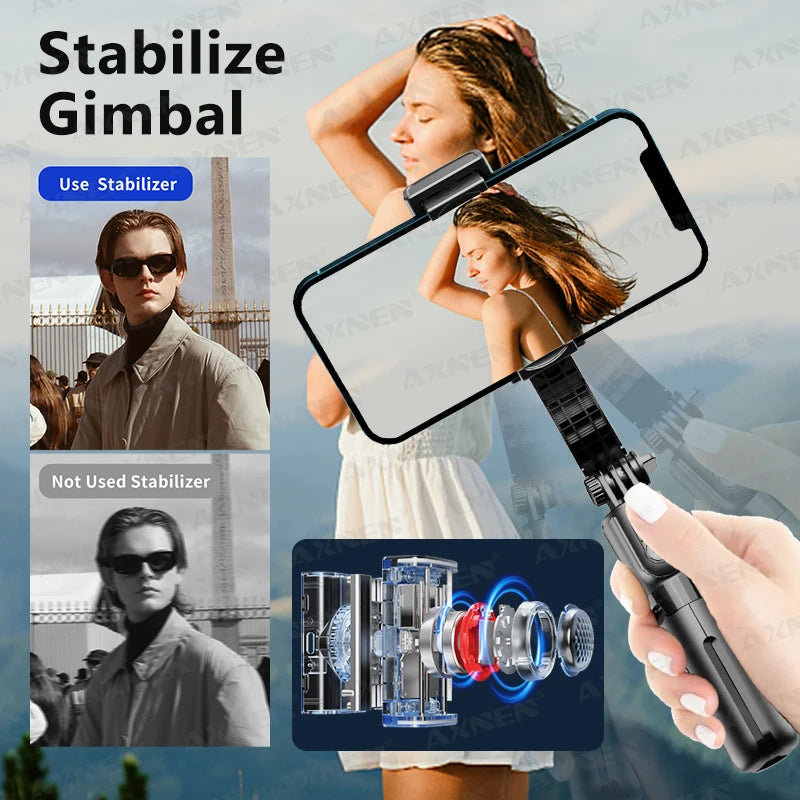 L18S Handheld Gimbal Stabilizer for Android iPhone Smartphone, 360 Rotate Shot Selfie Stick Monopod Tripod with 3 Color Light