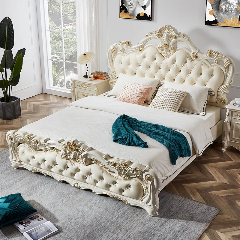 Princess France Bed Double Headboards Design Aesthetics Romantic Bed Bedroom Girls Wedding Muebles Lounge Suite Furniture