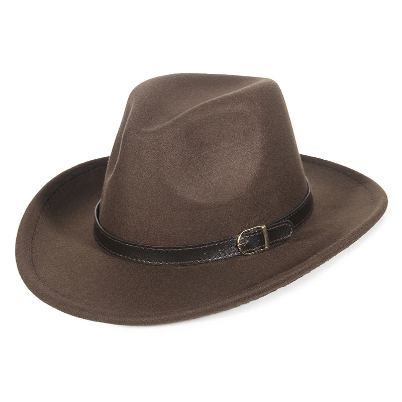 Western Cowboy Hat Wide Brim Belted — Black | KIMLUD