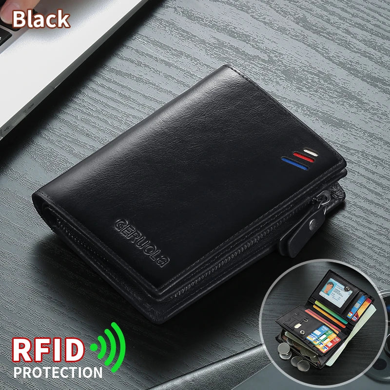 Men's Leather Wallet – Zipped Coin Pocket – RFID Protected – Cowhide | KIMLUD