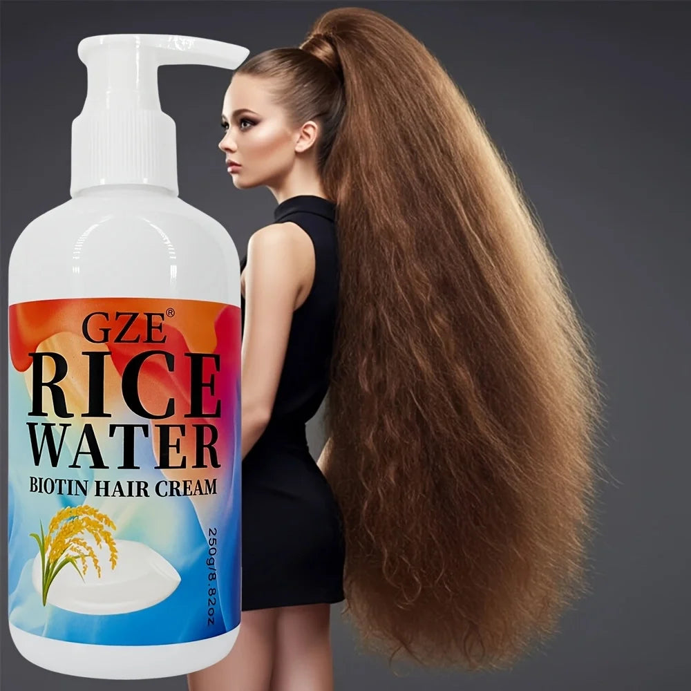GZE Rice Water Biotin Hair Cream Strong Hair Deep Hydrating Moisturizing For All Hair Types