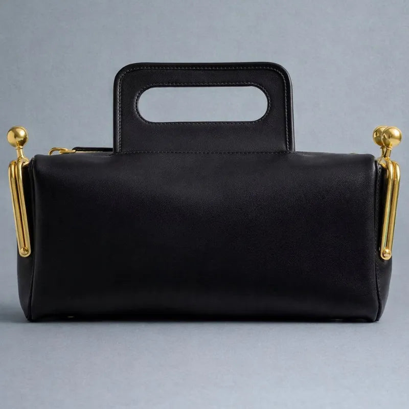 Pillow Faux Leather Handbag Two Clip — Black | KIMLUD