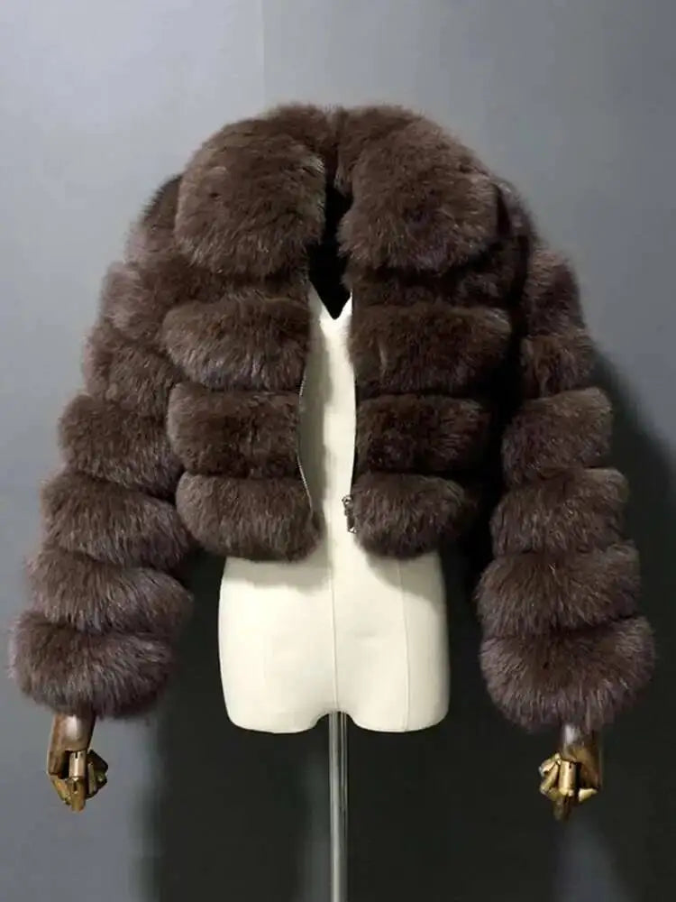 DEAT Fashion Women's Faux Fur Coat Lapel Zipper Long Sleeves Loose Thick Imitation  Fur Short Jacket Winter New 7AB6103