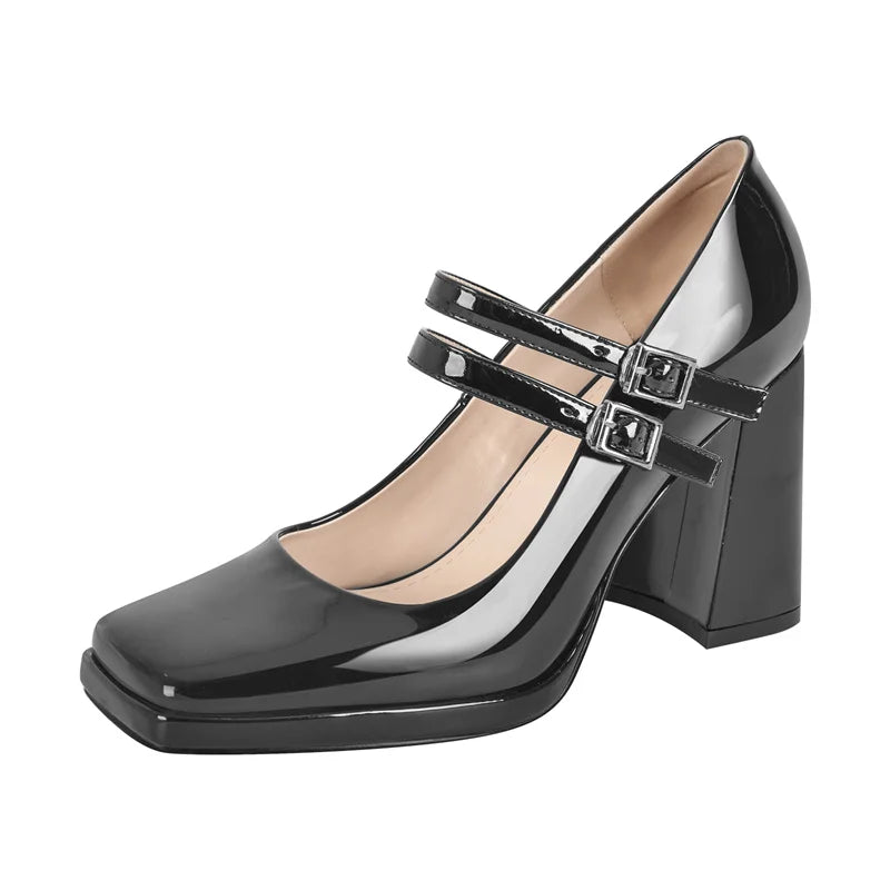 Pumps – Buckle Strap Mary Jane – Patent Leather – Black | KIMLUD