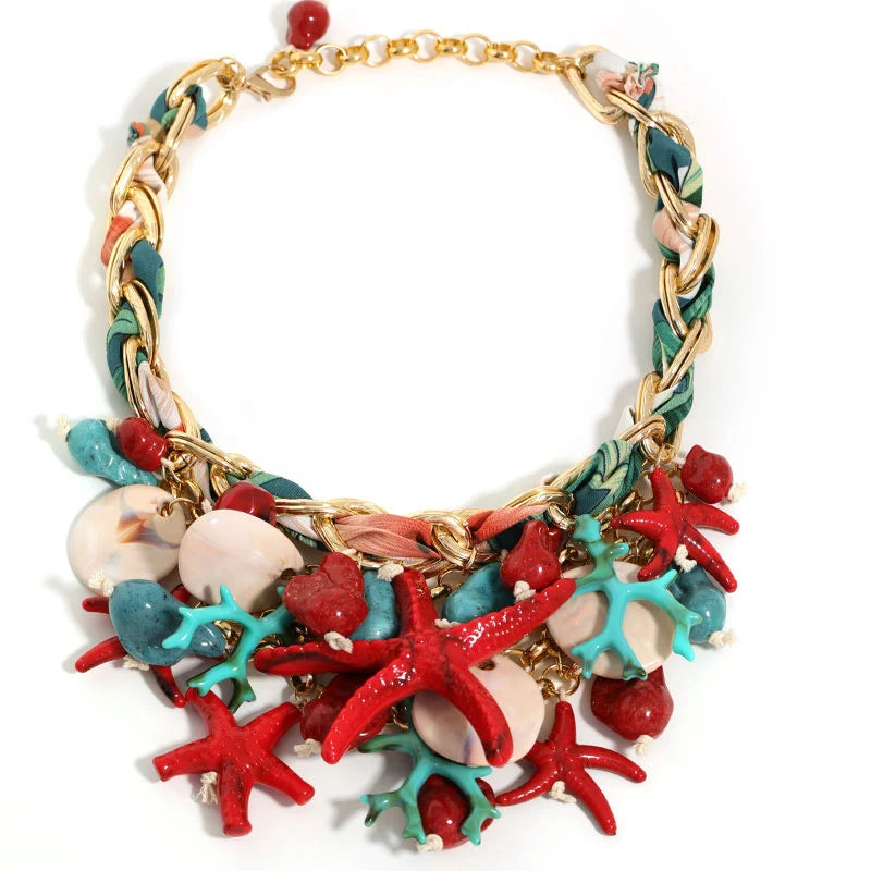 Statement Vintage Necklace with Starfish  for Women Girl Trendy Vintage Wedding Party Jewelry