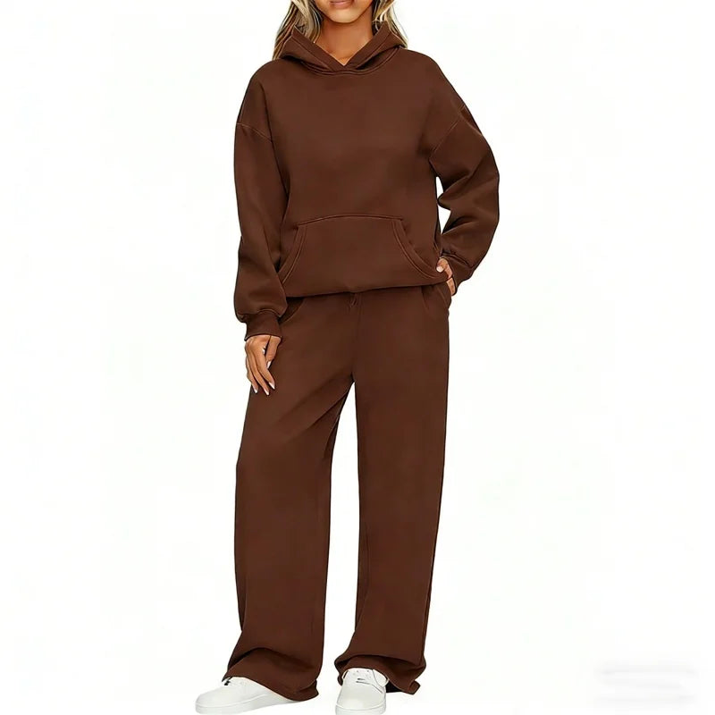 Terry Knit Hoodie Two-Piece Set Relaxed — Black | KIMLUD