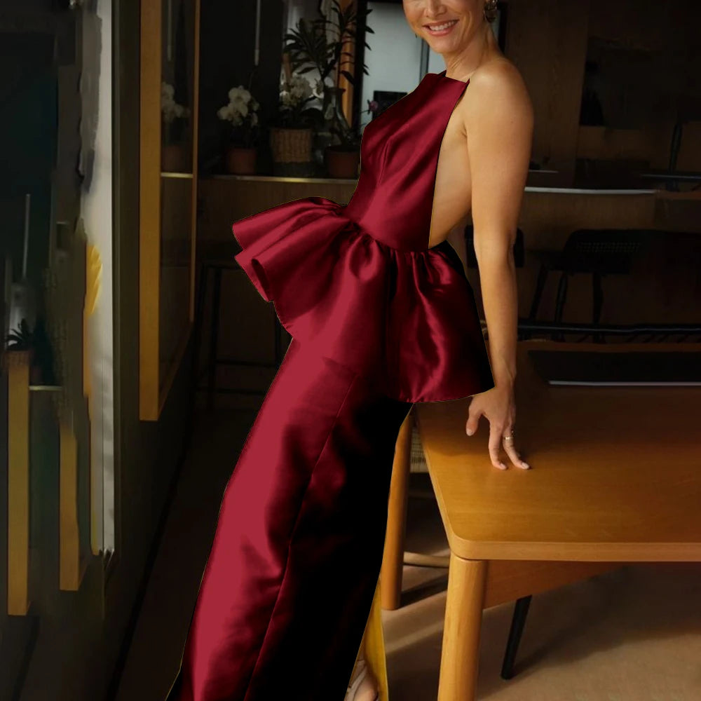 Evening Gown - Strapless Backless - Satin | KIMLUD