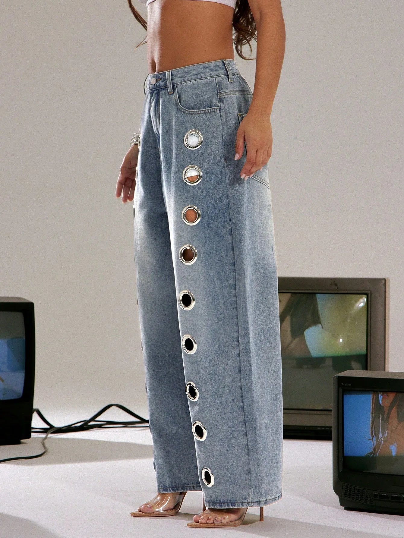 Hollow Out Rings Openwork Design — Washed Denim | KIMLUD