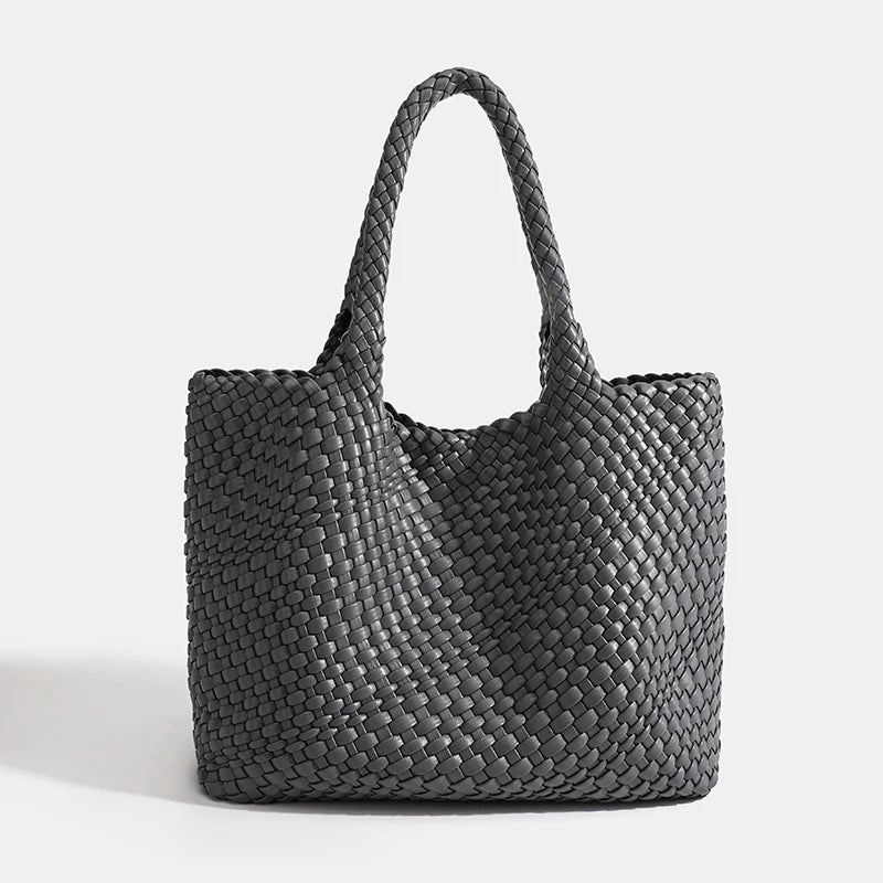 Neoprene Striped Tote Bag Hasp Closure — Black And White | KIMLUD