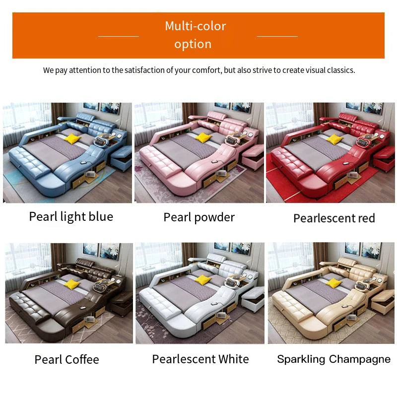 Leather Bed King Size With Massager — Customize | KIMLUD