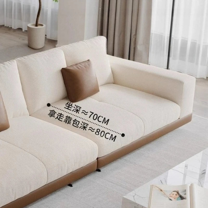 Linen-Cotton Minimalist Straight Sofa With Edge Table — Ivory | KIMLUD