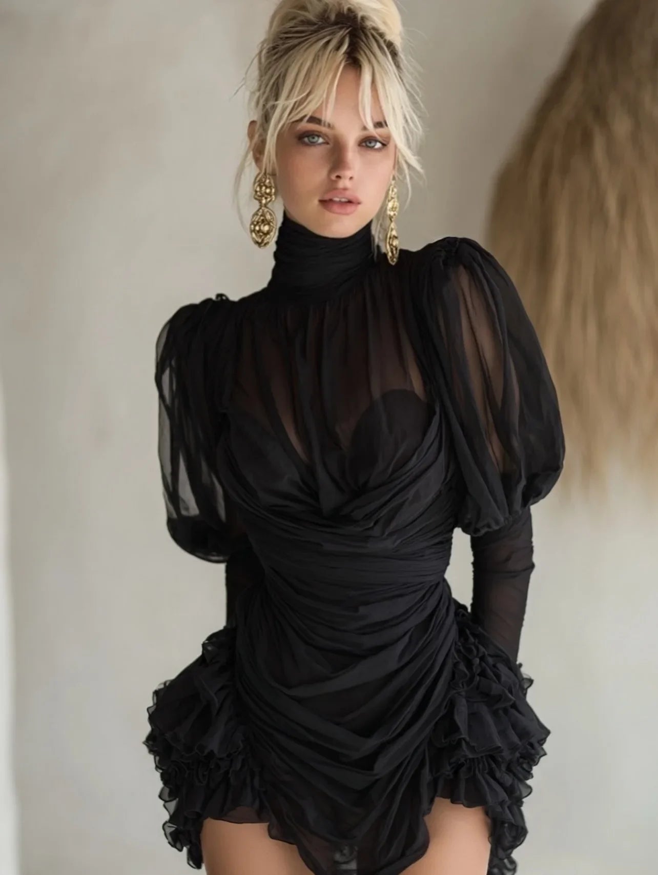 Dresses Modern High Neck Mini Cocktail Dress Tulle White | KIMLUD