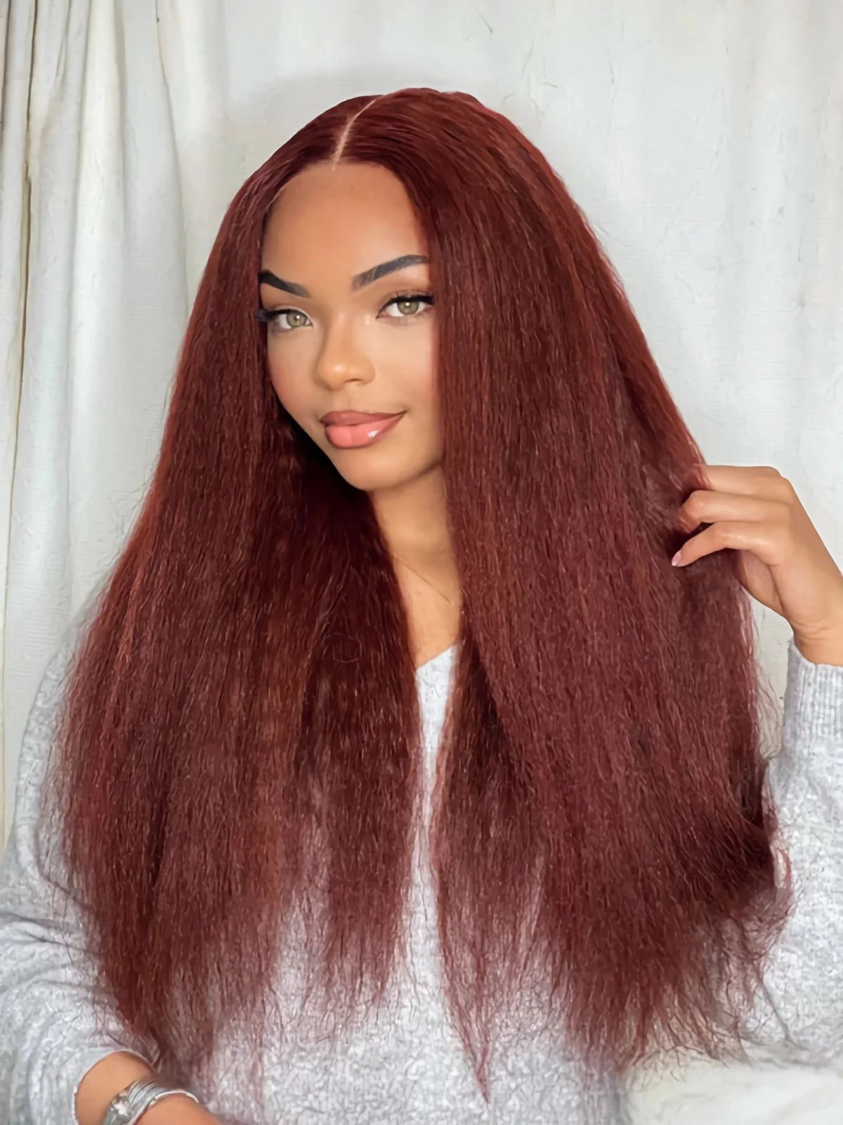 Lace Front Wig – Kinky Straight – Swiss Lace – Reddish Brown | KIMLUD