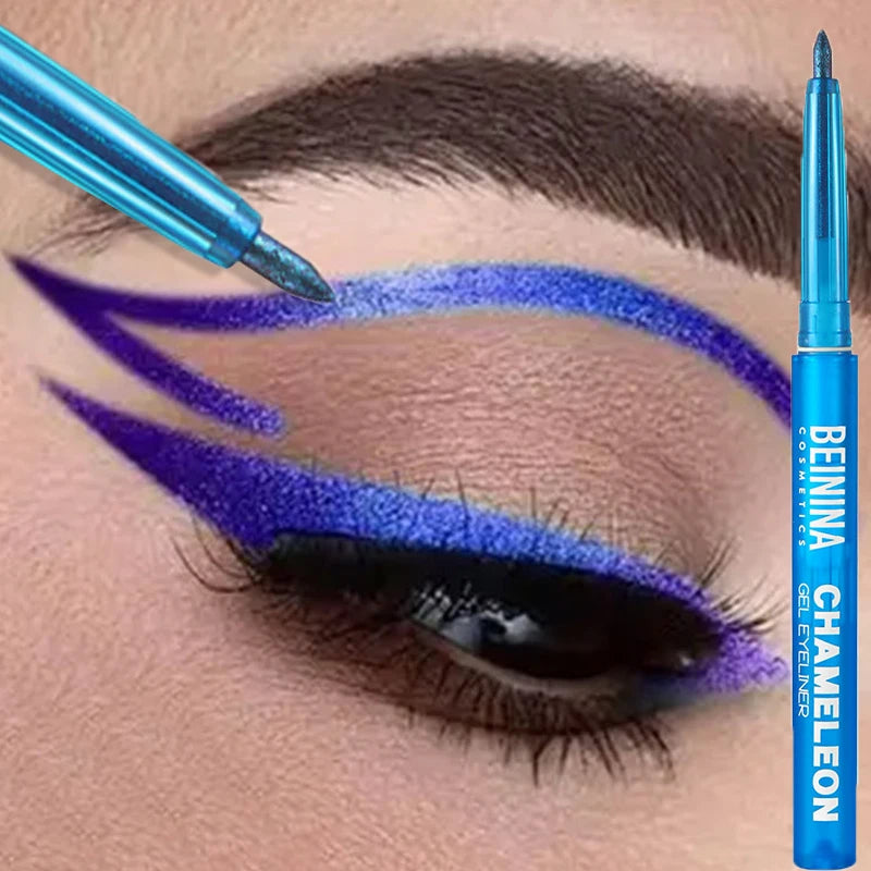 Metallic Chameleon Eyeliner Gel Pen Glitter Multicolor Effect Waterproof Quick Dry — Blue | KIMLUD