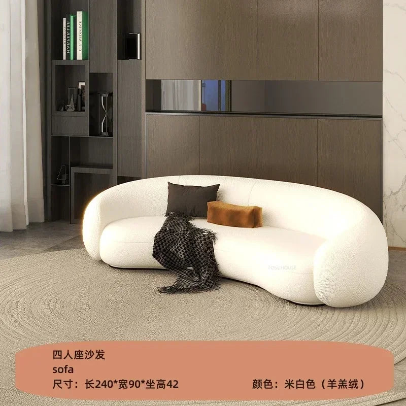 Curved Living Room Sofa Two Seater — Cream | KIMLUD
