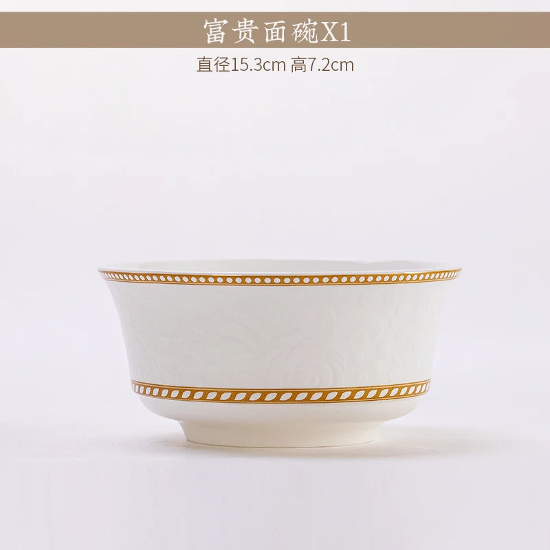 Bone China Bowl With Relief Rose And Gold Trim — White | KIMLUD