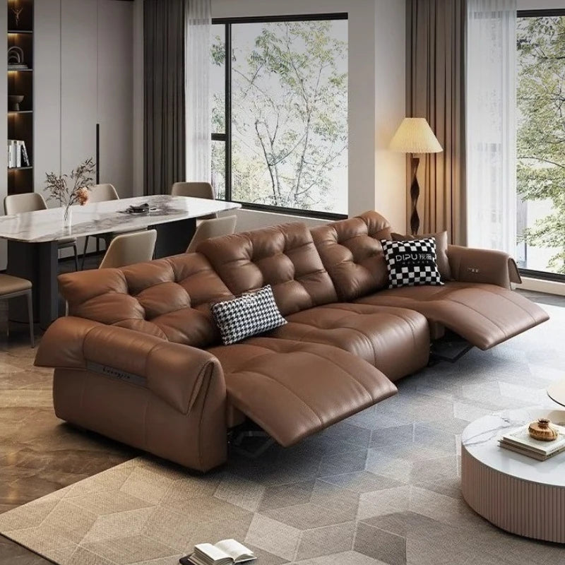 Full-Grain Leather Minimalist Multifunctional Sofa With Sculpted Modular Form — Black | KIMLUD