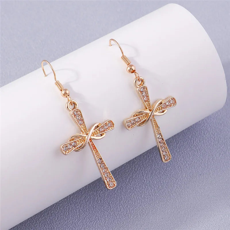 Silver-Tone Cross Earrings Zircon Crystal Dangle — Silver | KIMLUD