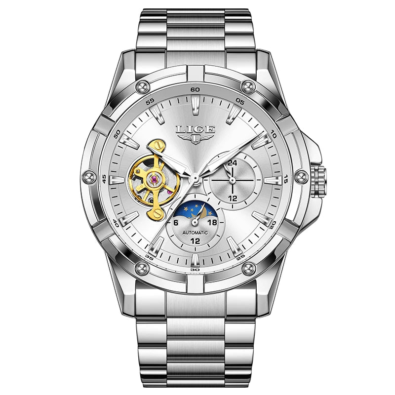 LIGE New Tourbillon Automatic Watches For Men Fashion Business Watch Men Luxury Sports Waterproof Men's Mechanical Wristwatch
