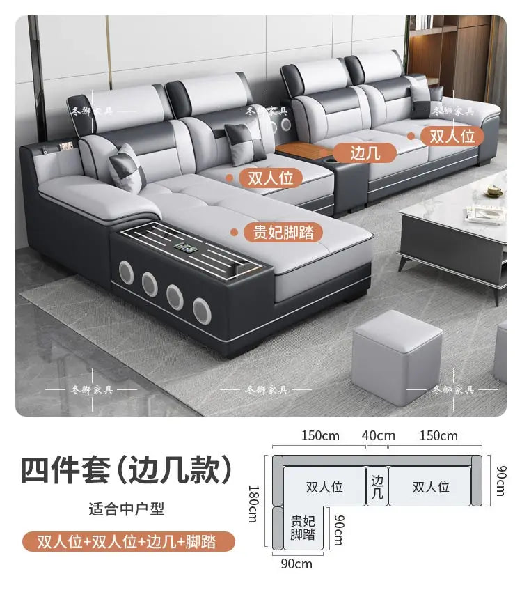 Fabric Sofa Modern Minimalist U-Shape — Gray | KIMLUD
