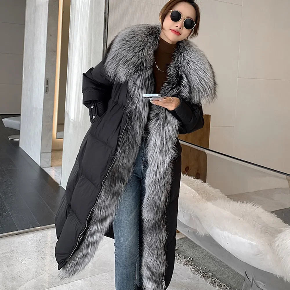 Hot Sales New Winter Long Goose Down Female Parka Fashion Thicken Warm Down Jacket with Large Real Fox Fur Collar Women Overcoat