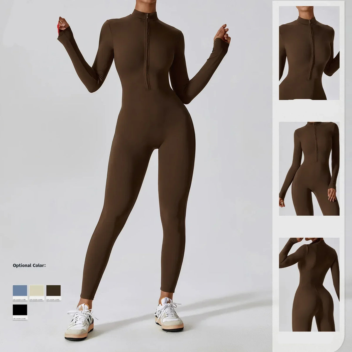 Yoga Jumpsuit – Seamless Zipper – Polyester Long Sleeve | KIMLUD