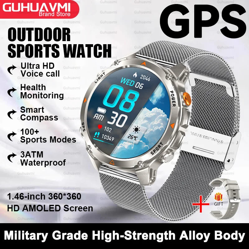 2025 New Outdoor Sport Smart Watch Men HD AMOLED Screen  Six Star GPS Positioning Heart Rate Bluetooth Call IP69/5ATM SmartWatch