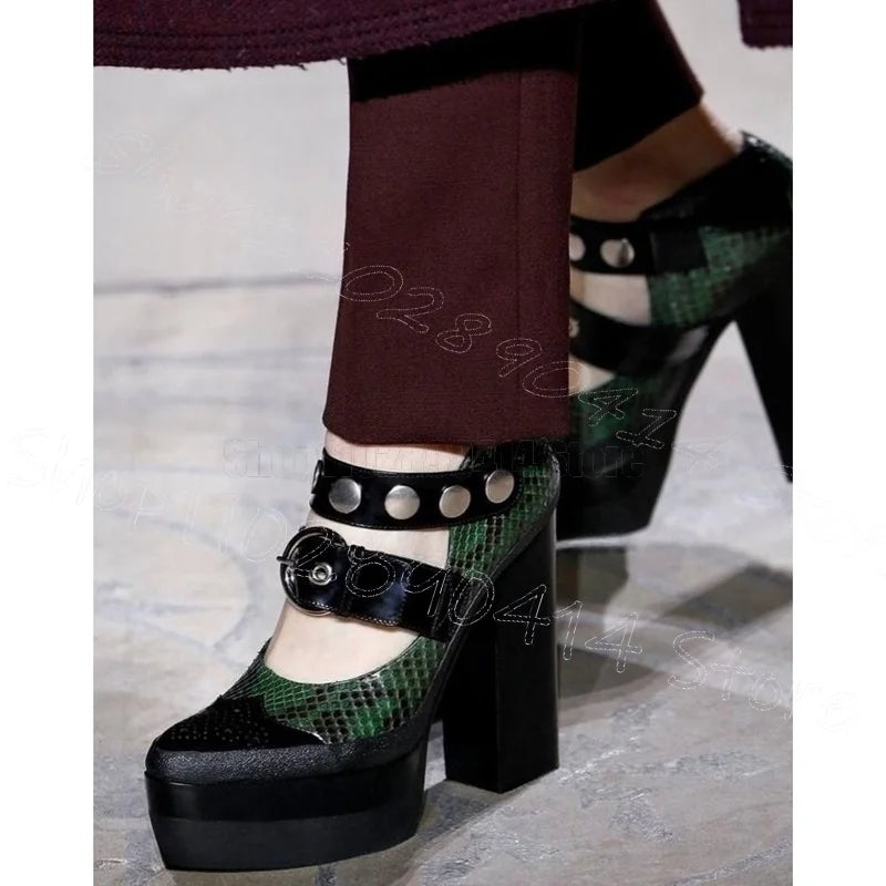 Patchwork Carving Snakeskin Pumps — Beige | KIMLUD