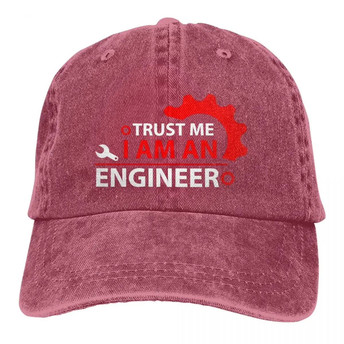 Washed Denim Trucker Cap With Bold Logo — Red | KIMLUD