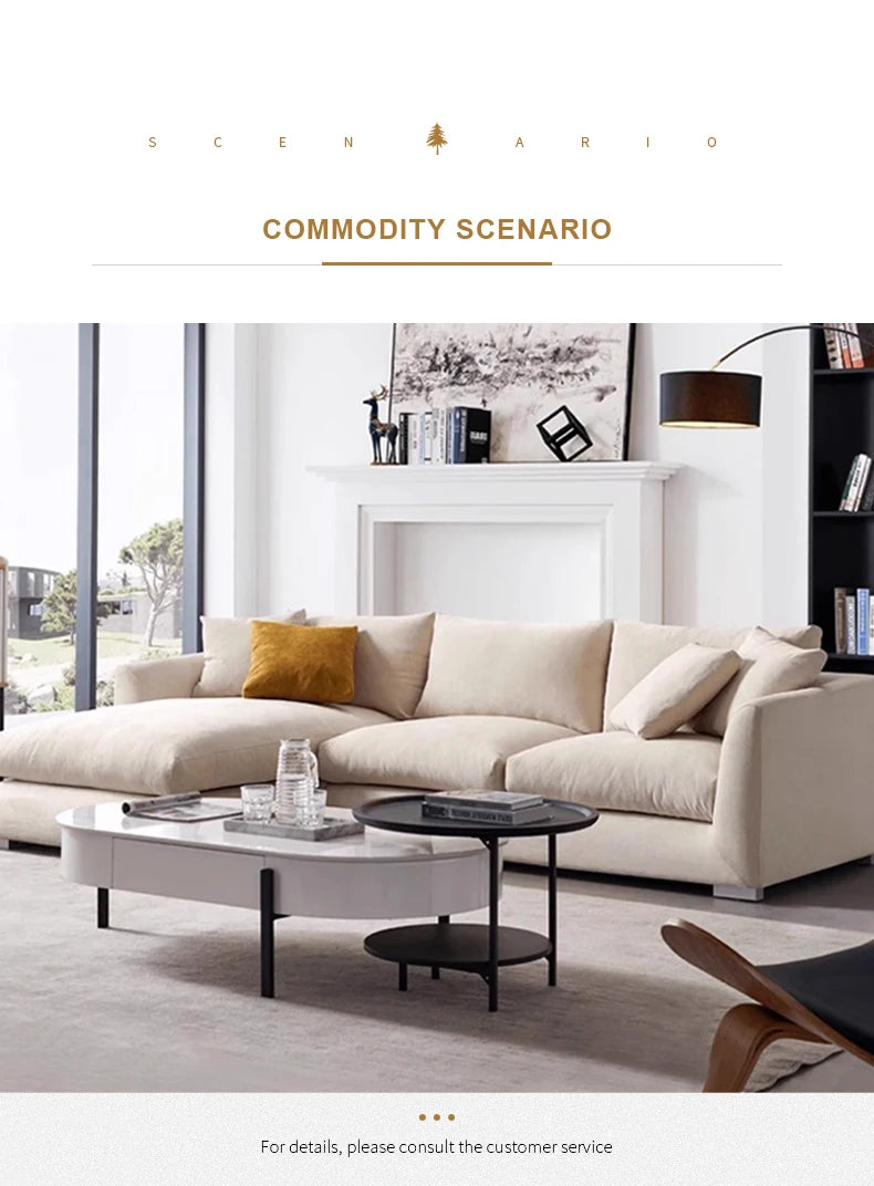 L-Shaped Cloud Down Chaise Sofa With Linen Upholstery And Removable Washable Covers — Ivory | KIMLUD