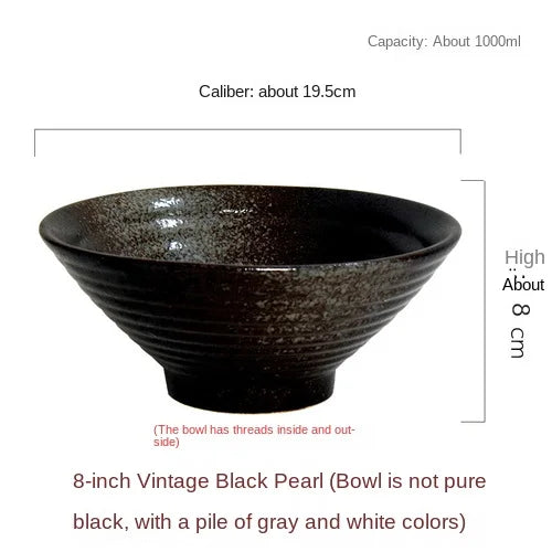 Porcelain Japanese Ramen Bowl Large — Black | KIMLUD