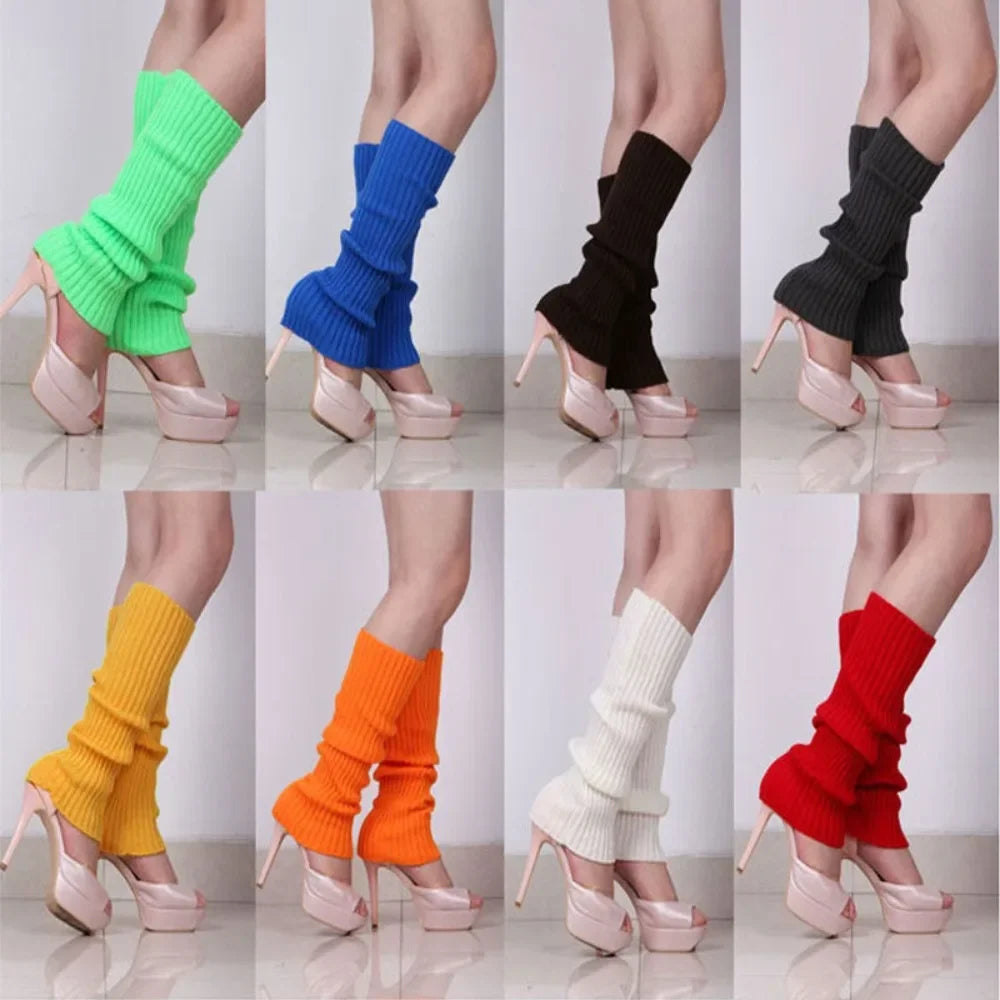 Knit Socks Neon Ribbed Leg Warmers — Black | KIMLUD