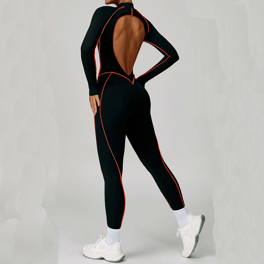 Yoga Bodysuits Women  Breathable Workout Sets Gym Clothes Push Up Fitness Running Sportwear Sexy Zipper Leggings Suit