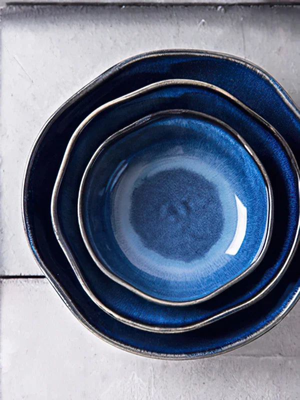 Bone China Bowl Irregular Japanese-Inspired Shape With Soft Flared Rim — Blue | KIMLUD