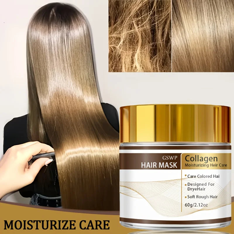 GSWP Moroccan Collagen Hair Mask, containing glycerin, collagen, and biotin, deeply moisturizes, leaves hair smooth. 60/120/180g