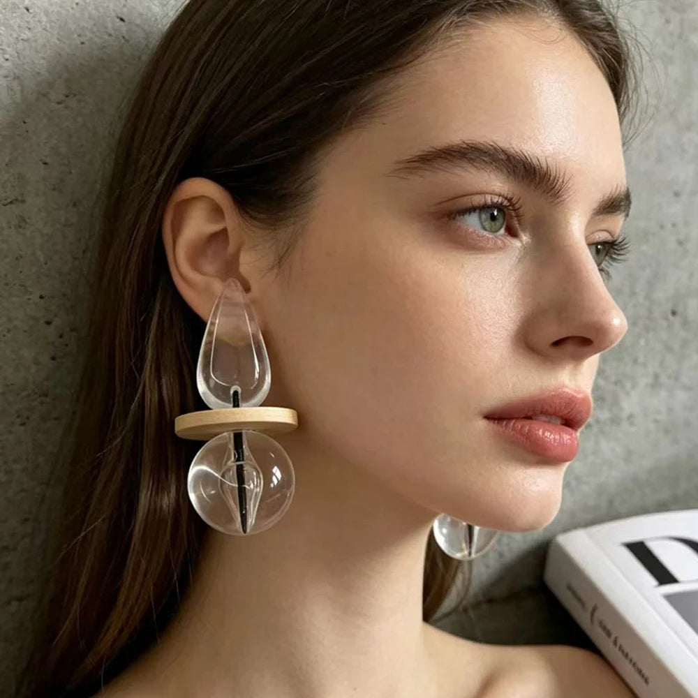 Dangle Earrings – Water Drop Ball – Glass – Transparent | KIMLUD