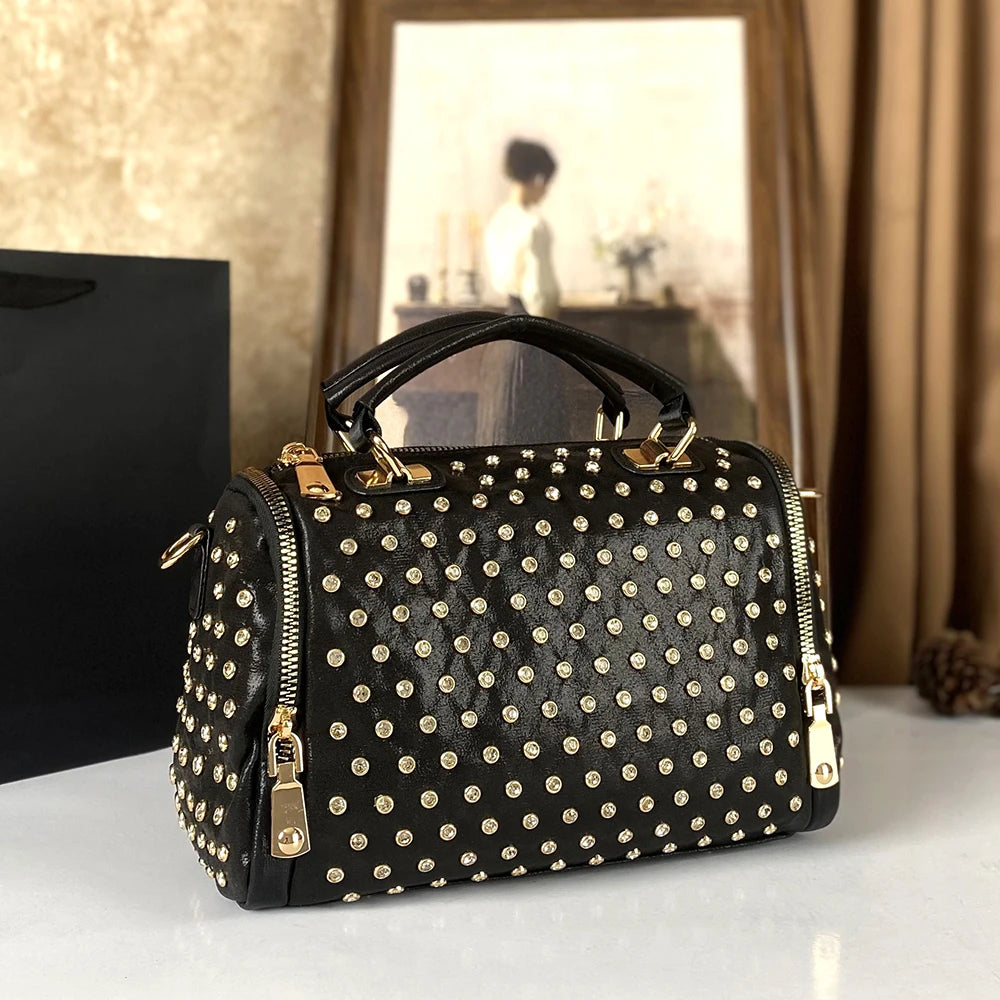 Crossbody Handbag – Diamond Studded Punk Style – PU | KIMLUD