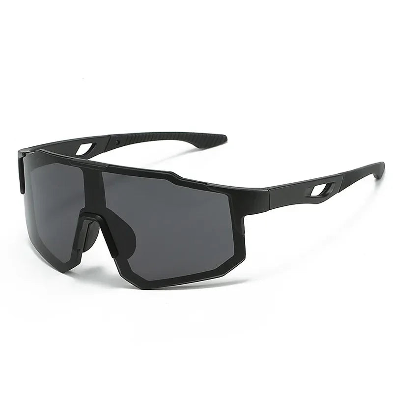 Wraparound Polycarbonate Cycling Sunglasses Big-Frame Silhouette — Black | KIMLUD