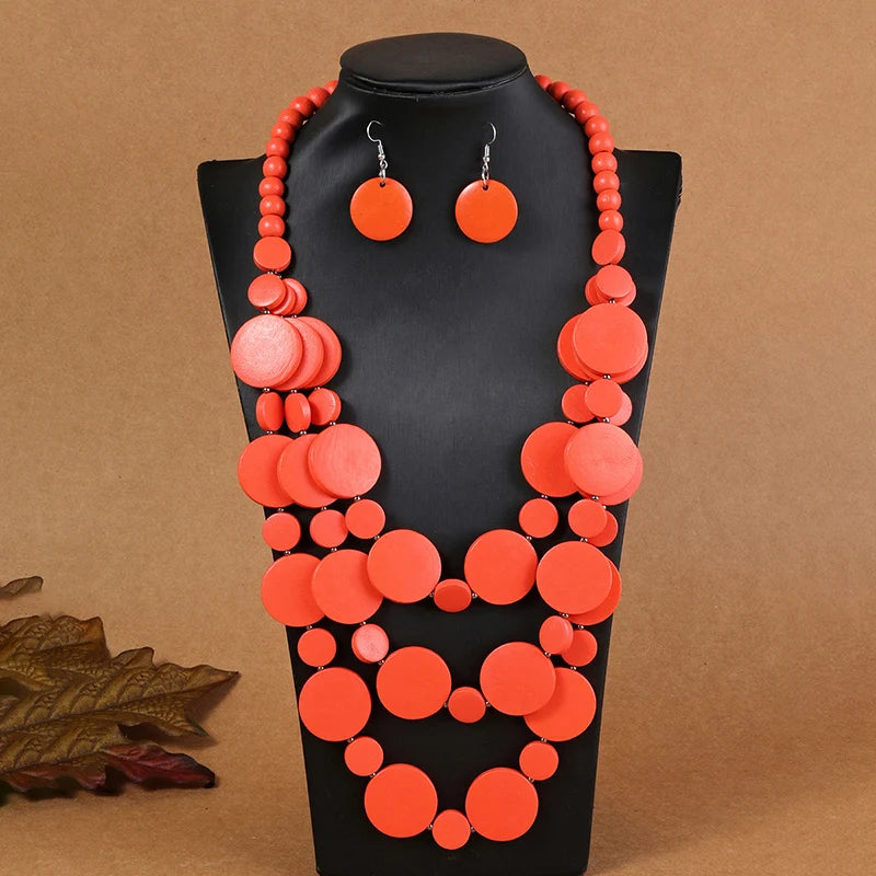 Statement Wooden Bead Solid Jewelry Set — Gold | KIMLUD